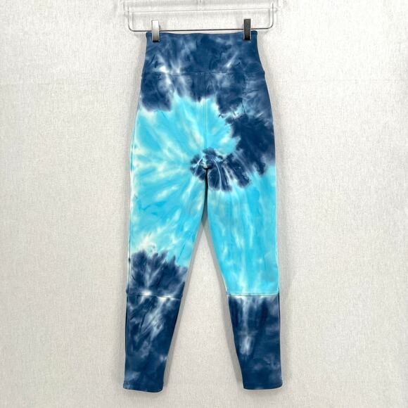 CHASER Workout Cropped Leggings Womens XS Blue Tie Dye Wave Lace up NEW - Picture 5 of 14